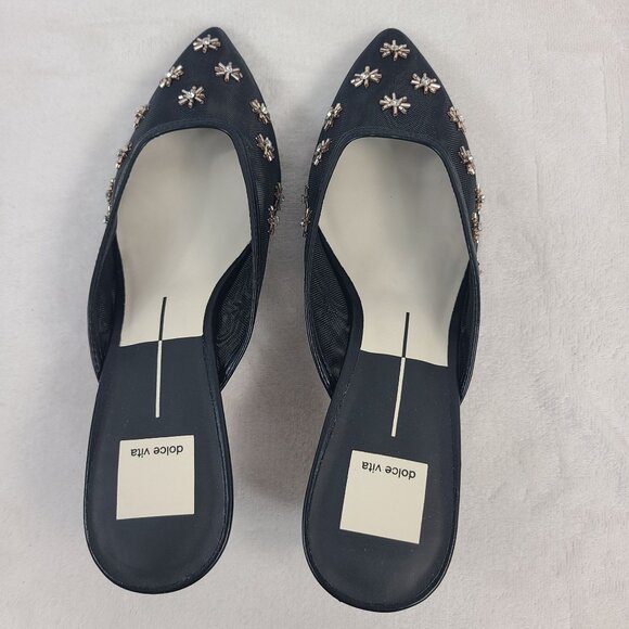NEW Dolce Vita Clara Wide Black Mesh Embellished Heels Size 7.5 - Picture 8 of 10